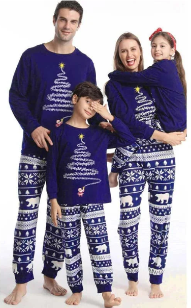 Matching Family Christmas Pajamas - Christmas Tree Nordic, Navy