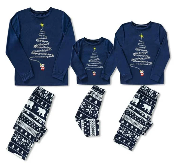 Matching Family Christmas Pajamas - Christmas Tree Nordic, Navy