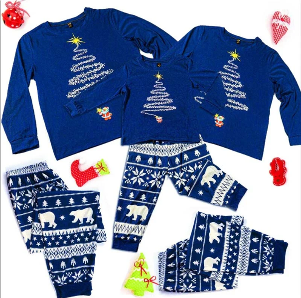 Matching Family Christmas Pajamas - Christmas Tree Nordic, Navy