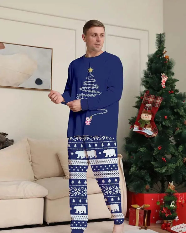 Matching Family Christmas Pajamas - Christmas Tree Nordic, Navy