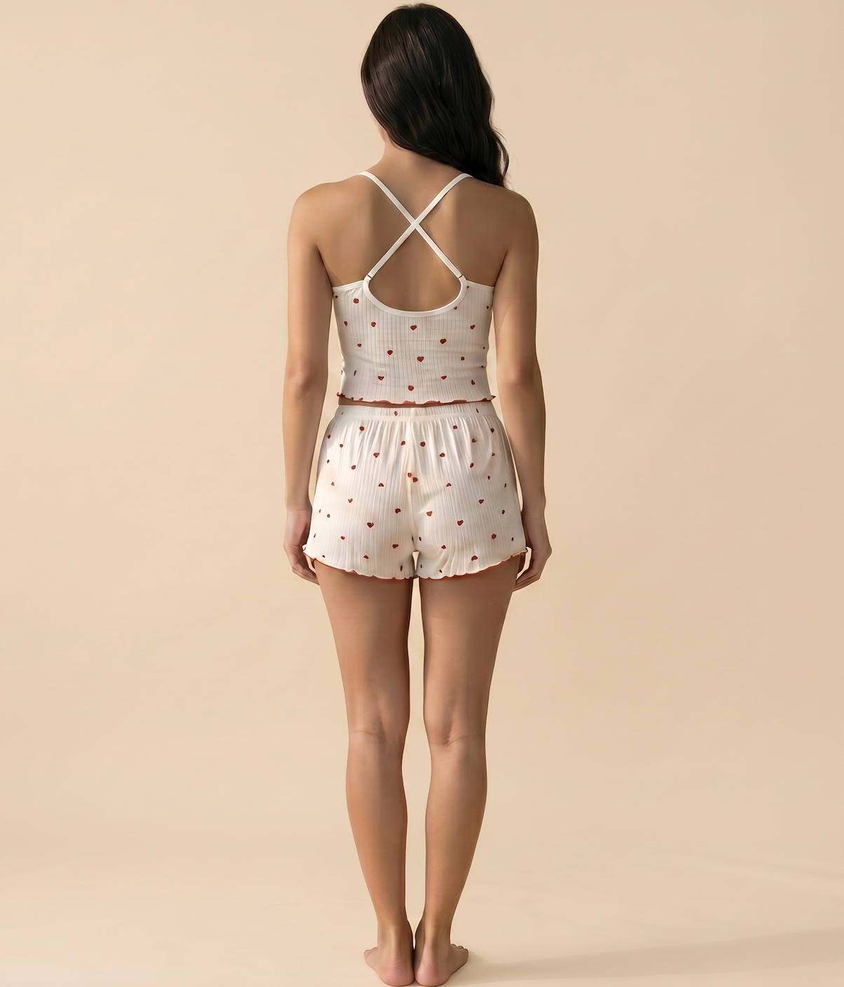 Heart Ribbed Cami Shorts Set