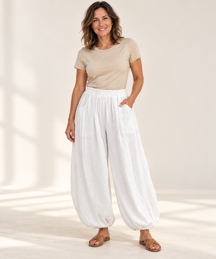 100% Cotton Balloon Leg Pants for Women with Pockets