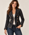 Women's Denim-Look Blazer | Double Breasted Washed Black Jacket