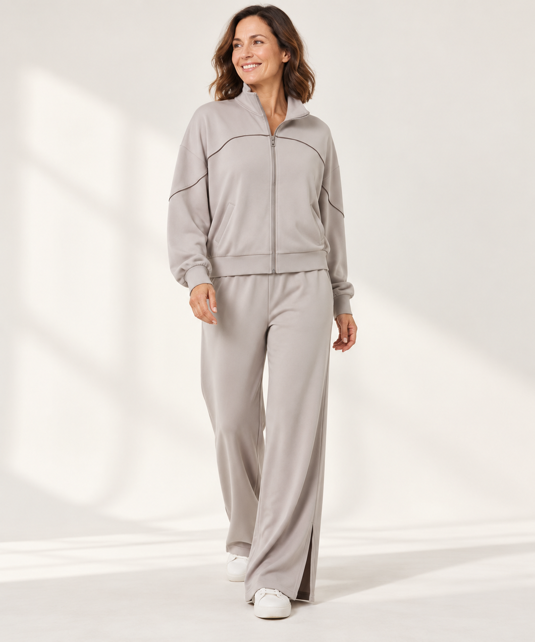 Modal Lounge Set for Women, Zip Jacket and Wide-Leg Pants