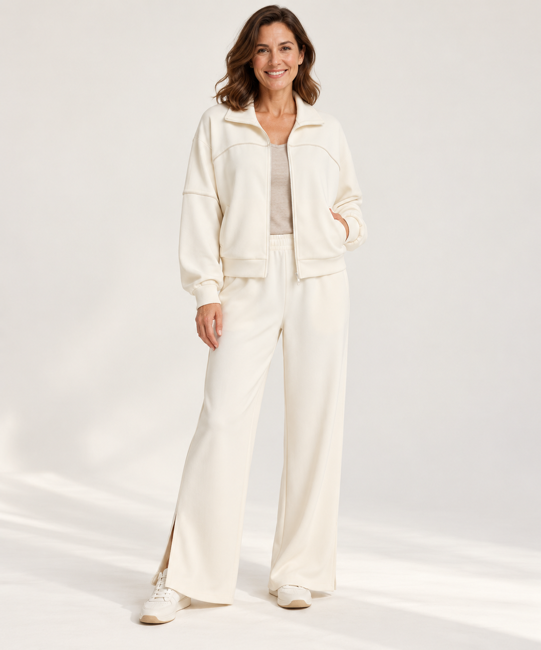 Modal Lounge Set for Women, Zip Jacket and Wide-Leg Pants