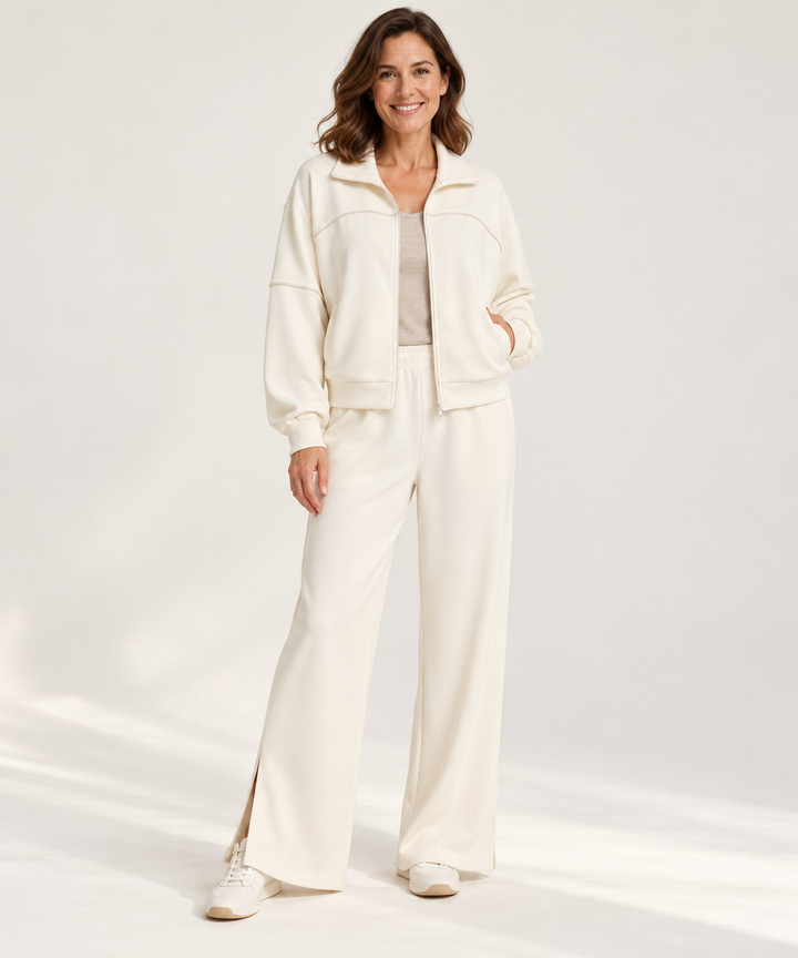 Modal Lounge Set for Women, Zip Jacket and Wide-Leg Pants