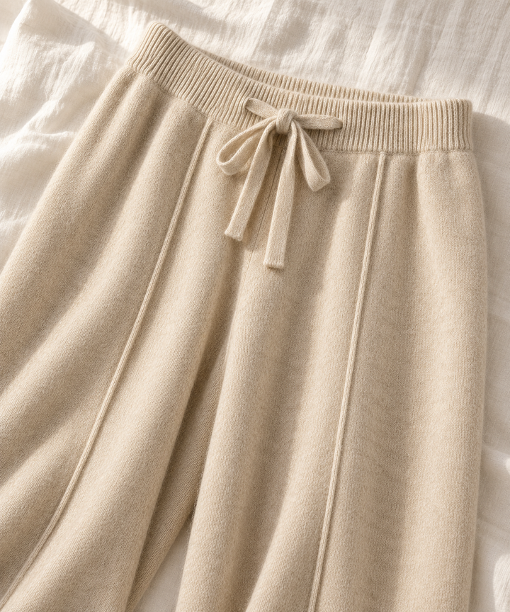 Knit Wide-Leg Pants for Women, High Waist Lounge Trousers