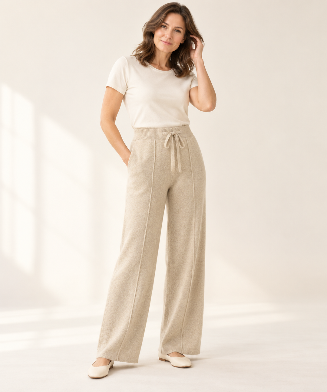 Knit Wide-Leg Pants for Women, High Waist Lounge Trousers