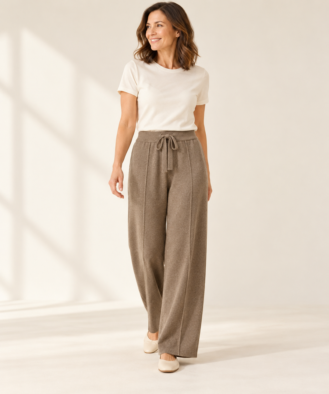 Knit Wide-Leg Pants for Women, High Waist Lounge Trousers