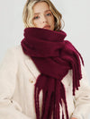 Women's Burgundy Blanket Scarf | Oversized Tassel Winter Wrap