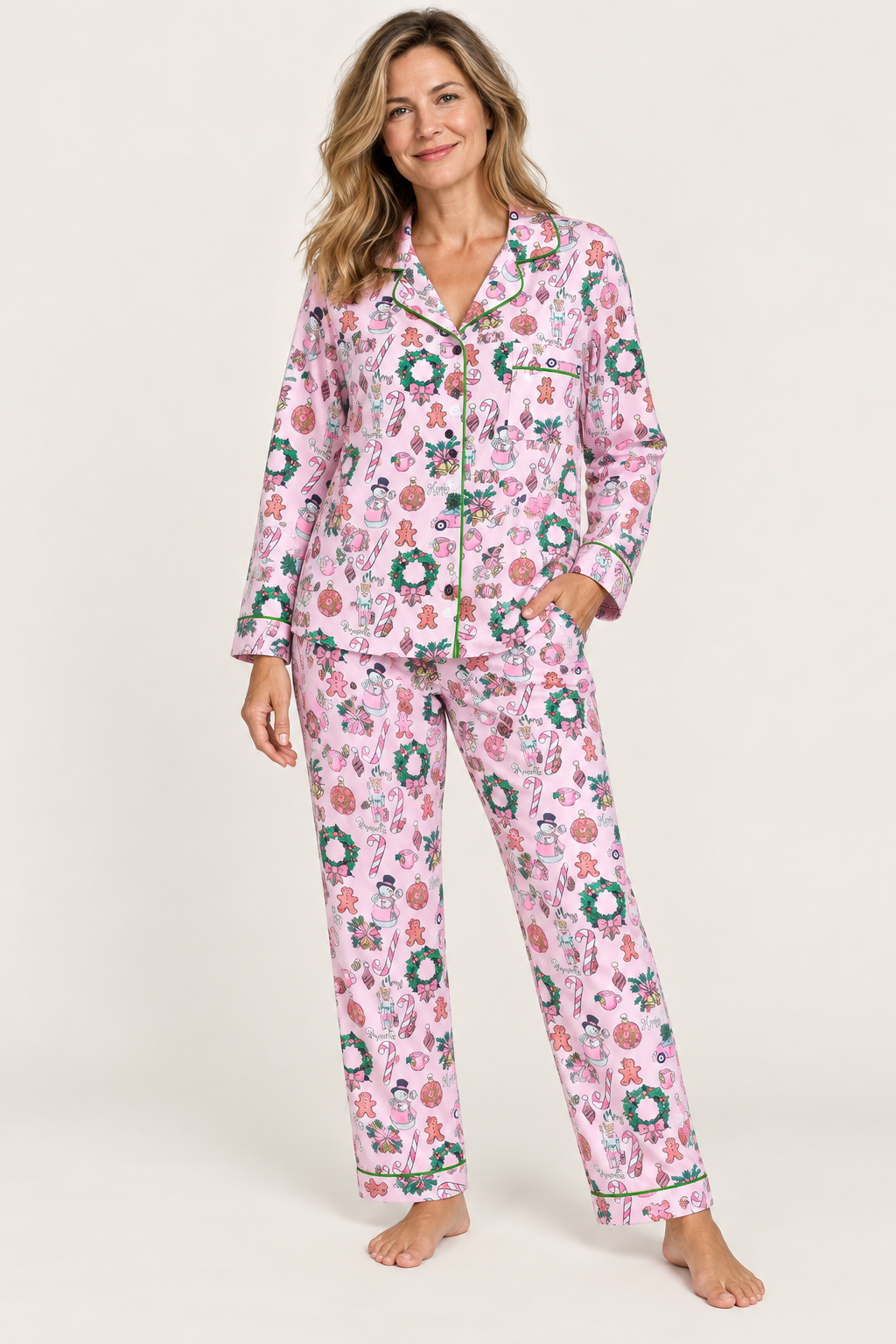 Christmas Pajama Set for Women, Oversized V-Neck and Pants