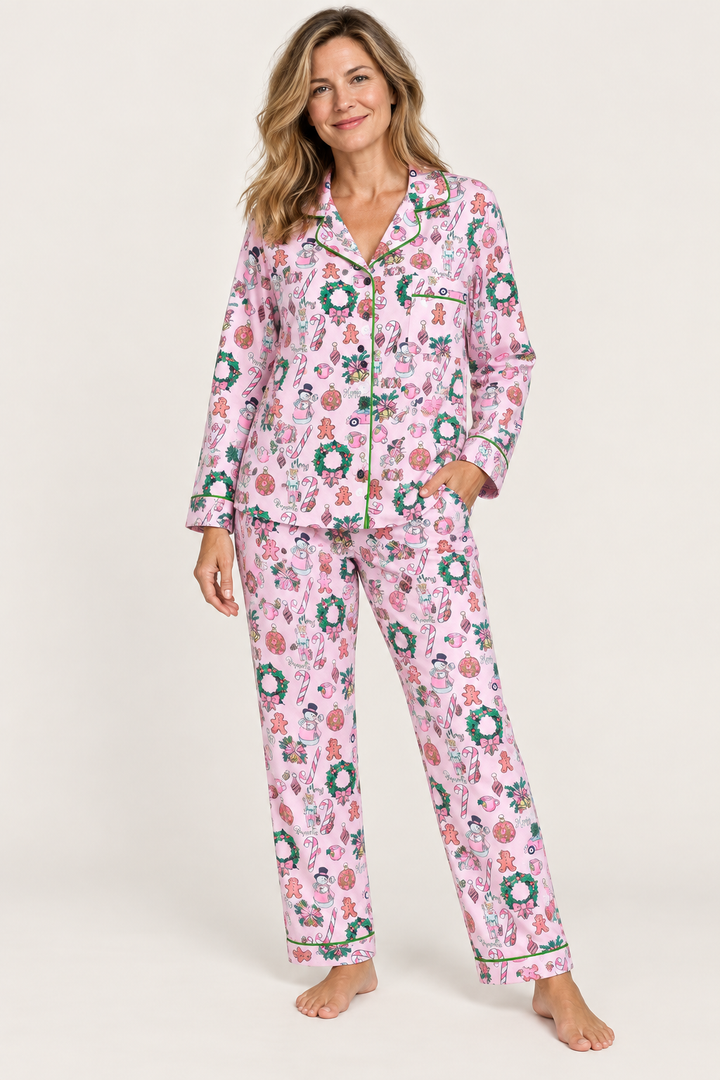 Christmas Pajama Set for Women, Oversized V-Neck and Pants