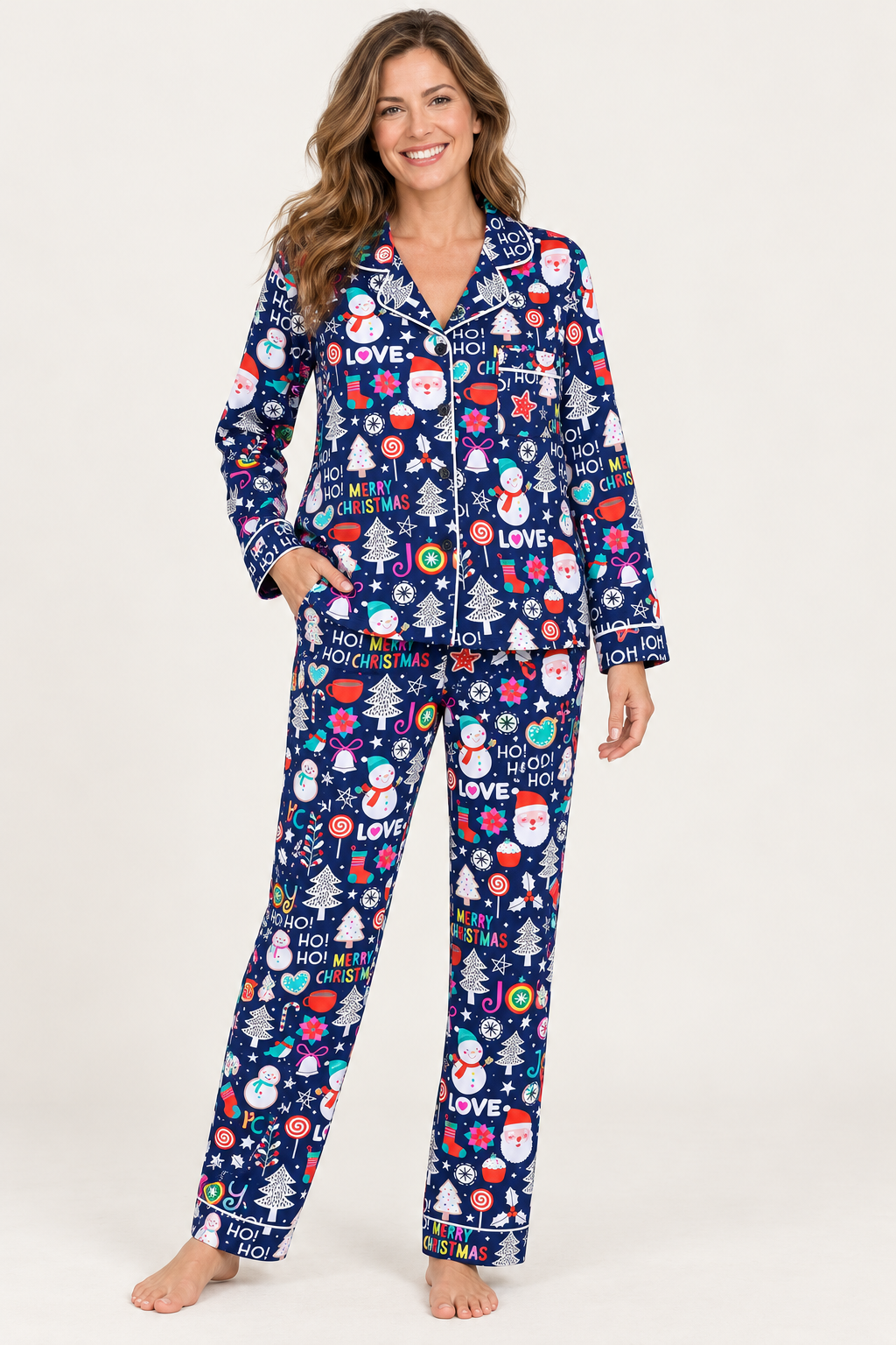 Christmas Pajama Set for Women, Oversized V-Neck and Pants