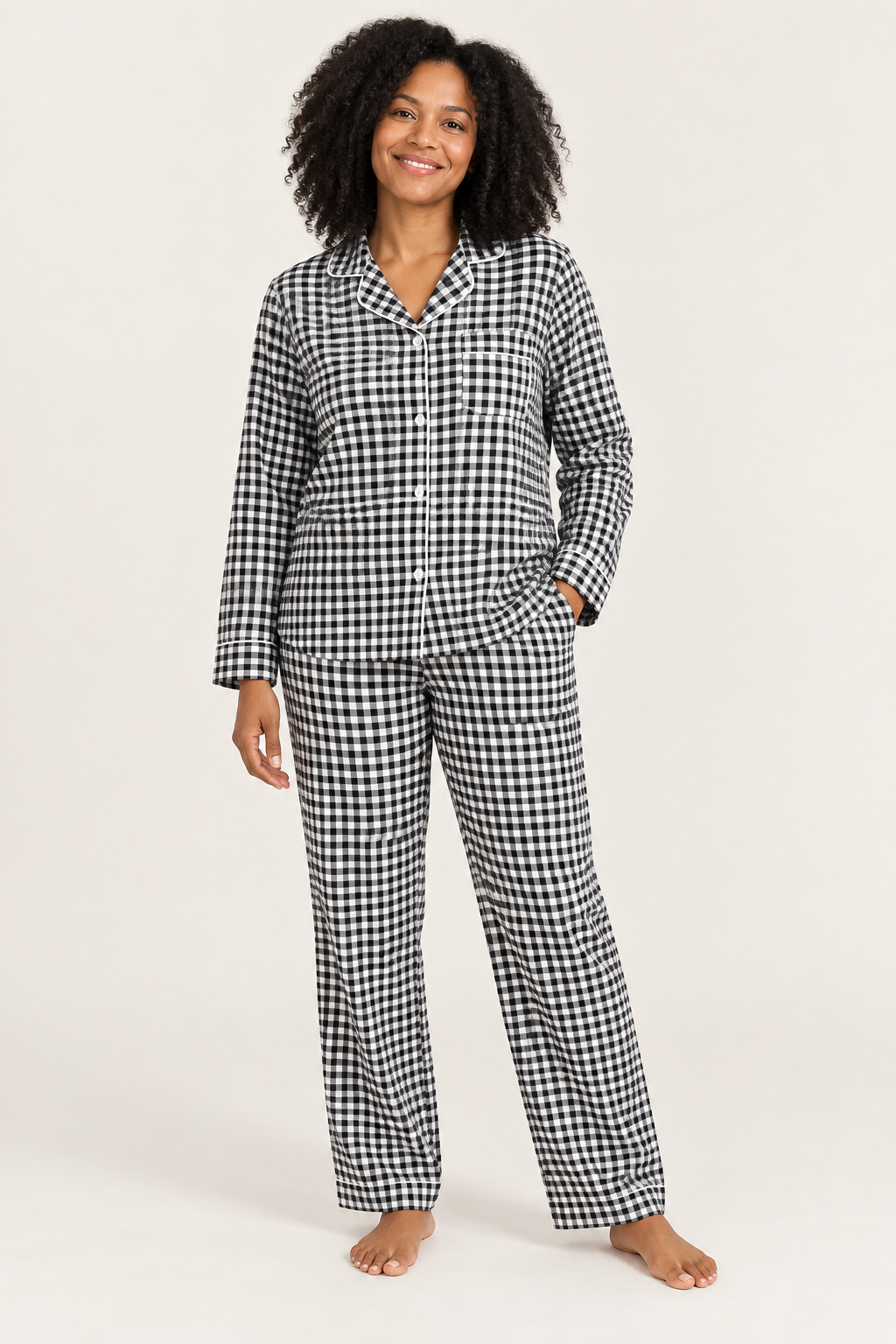 100% Cotton Double Gauze Pajama Set for Women, Plaid Long Sleeve