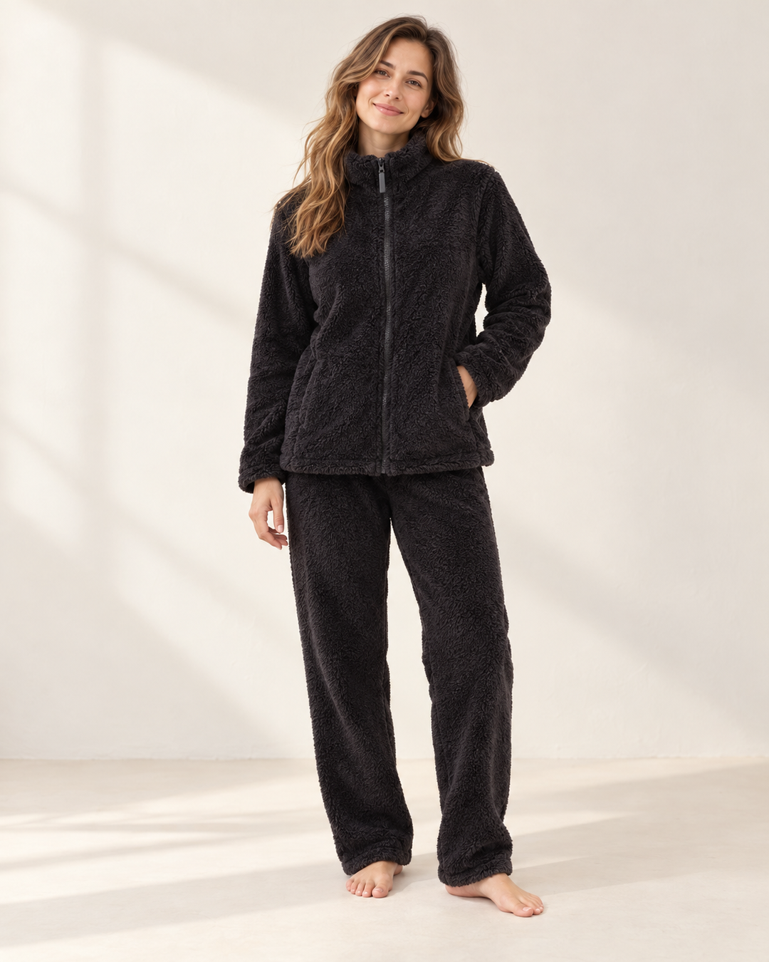 Sherpa Fleece Lounge Set for Women, Zip Jacket and Pants