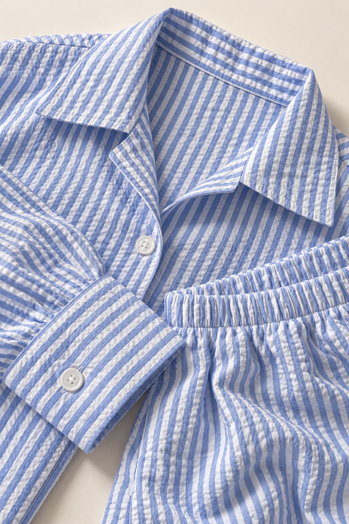 Cotton Blend Striped Pajama Set, 3-Piece with Oversized Shirt