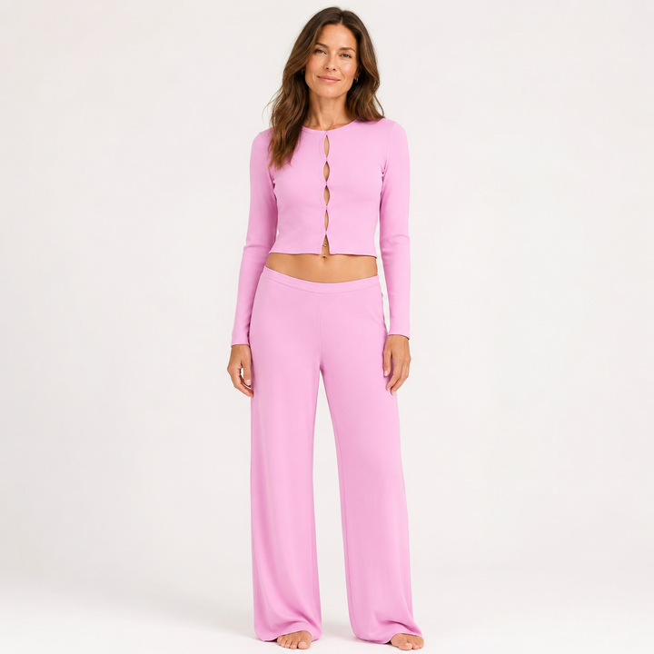 Wide Leg Lounge Set for Women, Long Sleeve Top and Pants