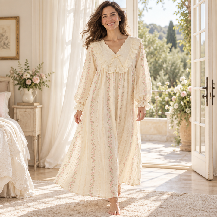 100% Cotton Nightgown for Women, Long Sleeve Floral