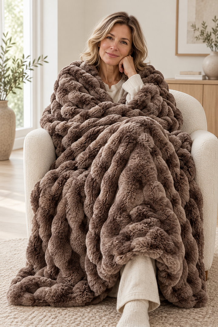 Faux Fur Throw Blanket, Cozy Plush Bubble Fleece 39 x 63 in