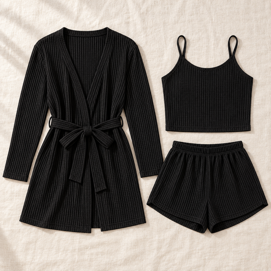 Waffle 3-Piece Lounge Set for Women, Cami, Shorts and Robe