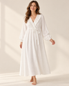 Cotton Nightgown for Women, White Prairie Lace V-Neck