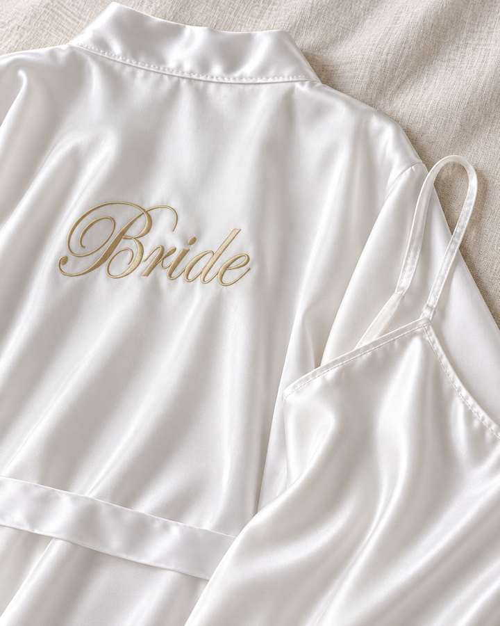 Bridal Robe &amp; Chemise Set, Embroidered Bride or Bridesmaid