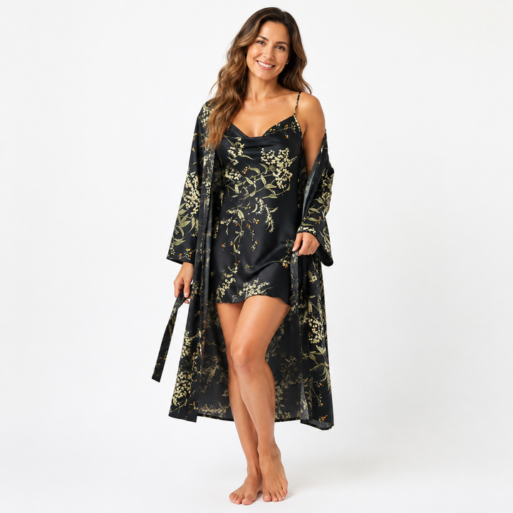 Satin Robe and Short Set - Three Piece