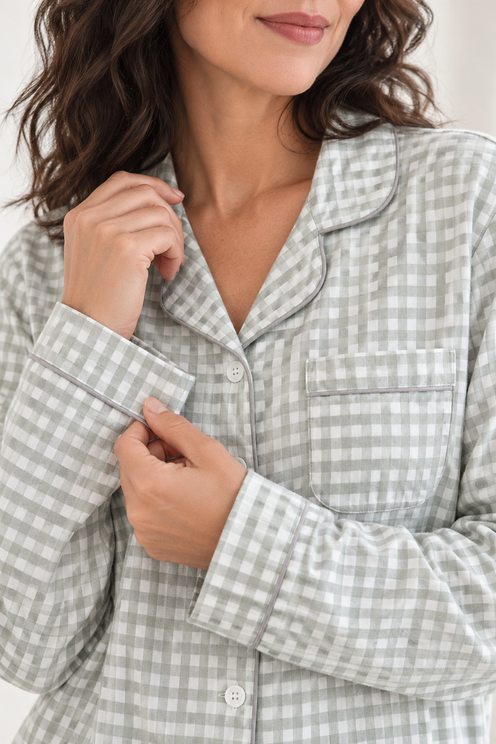 100% Cotton Double Gauze Pajama Set for Women, Plaid Long Sleeve
