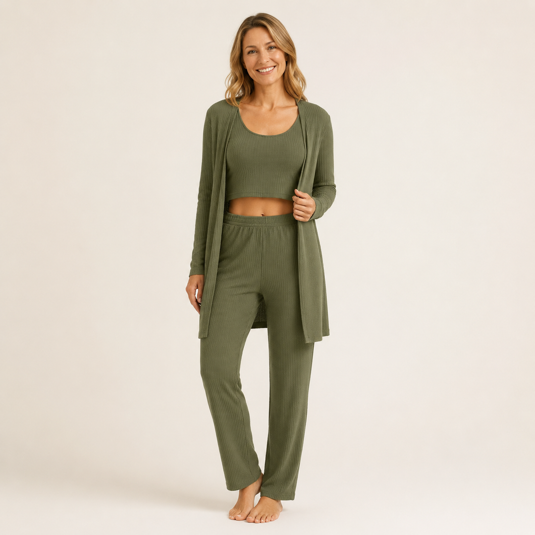 Waffle Robe Set for Women, 3 Piece Cami and Pants