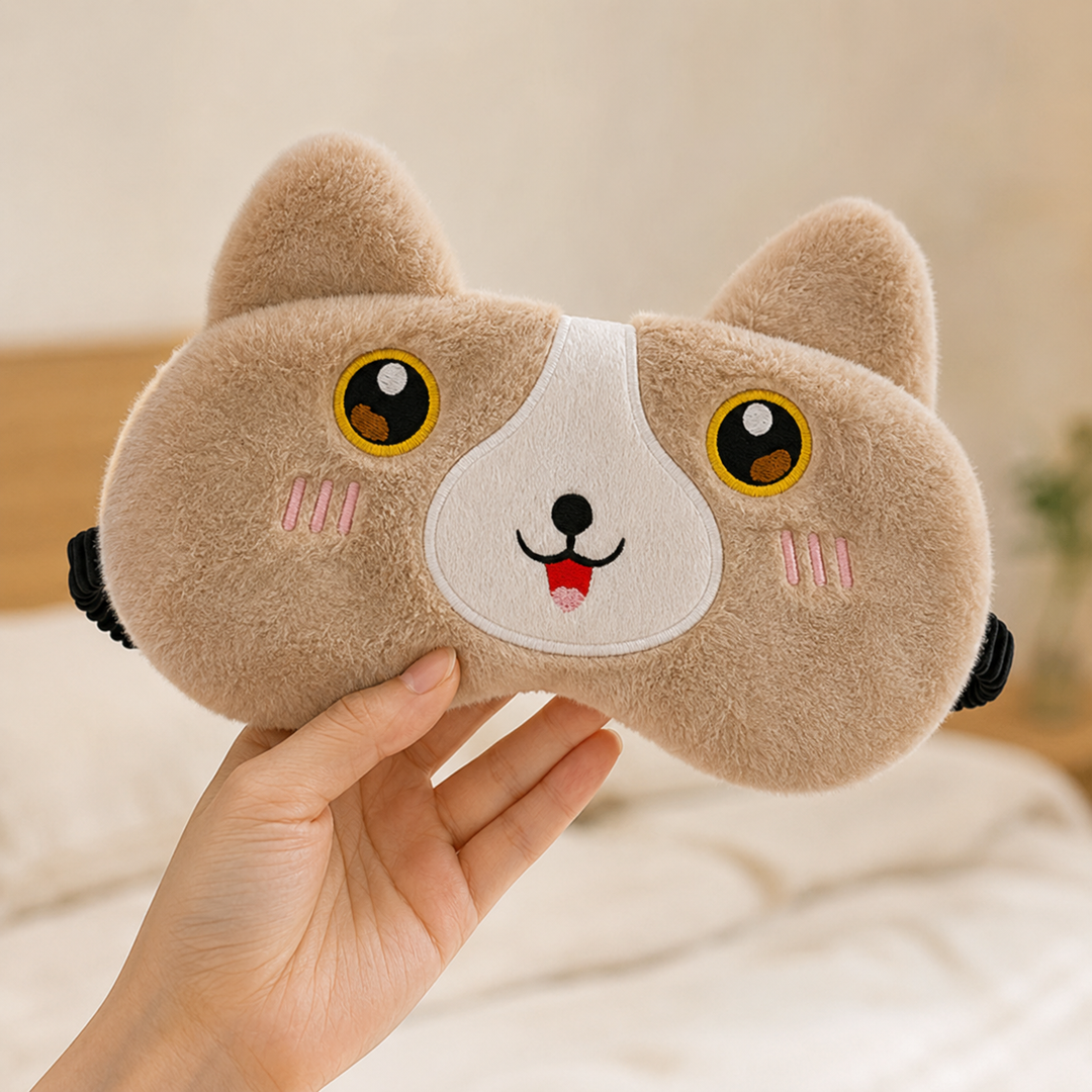 Cute animal sleep eye mask in soft plush - Gray Bear design