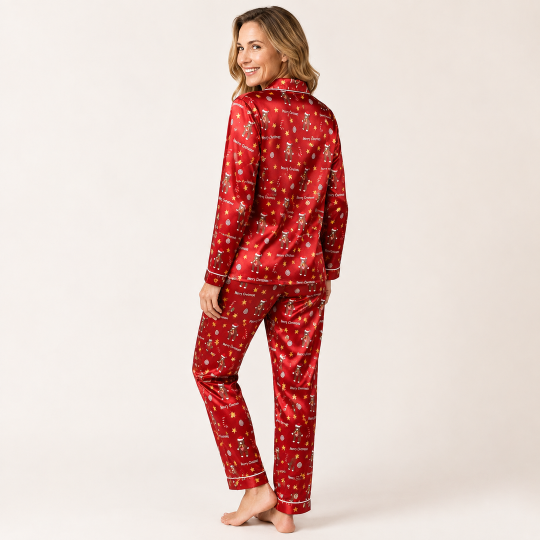 Red Satin Christmas Pajama Set for Women, Long Sleeve – photo 4