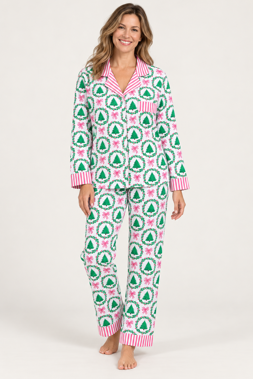 Christmas Pajama Set for Women, Oversized V-Neck and Pants