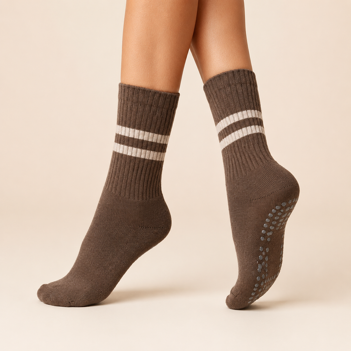 Cotton Grip Socks - Mid Calf, Non Slip Sole
