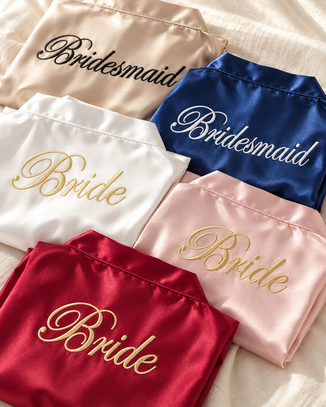 Bridal Party Satin Robe, Embroidered Bride &amp; Bridesmaid Kimono