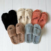 Women's Faux Fur Slider Slippers, Open-Toe Slip-On