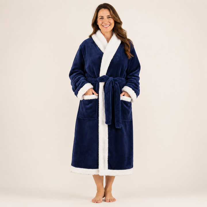 Long Plush Fleece Robe for Women, Cozy and Warm with Pockets