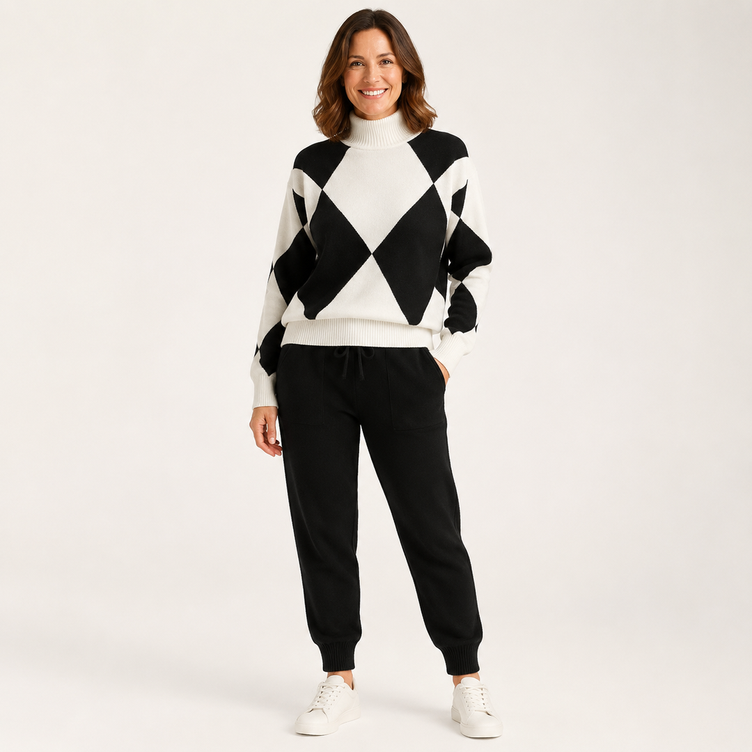 Argyle Knit Lounge Set - Turtleneck and Joggers