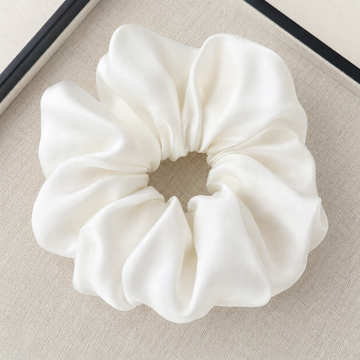 Satin hair scrunchie with a wide soft band - Camel