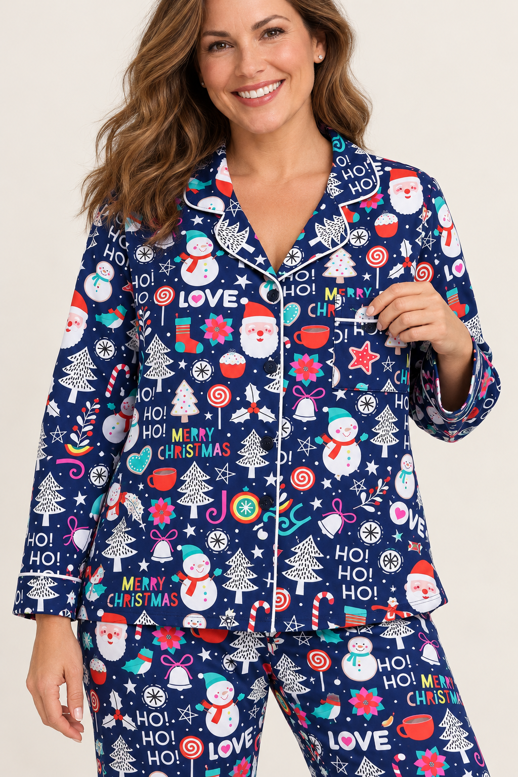 Christmas Pajama Set for Women, Oversized V-Neck and Pants