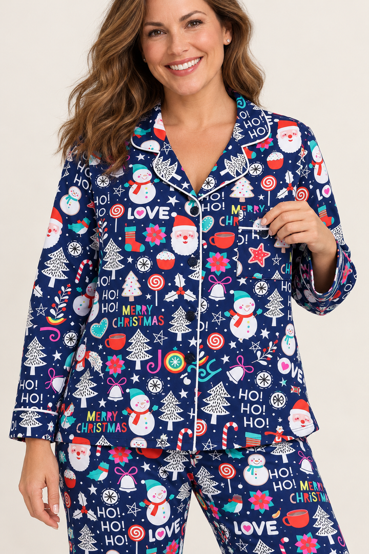 Christmas Pajama Set for Women, Oversized V-Neck and Pants