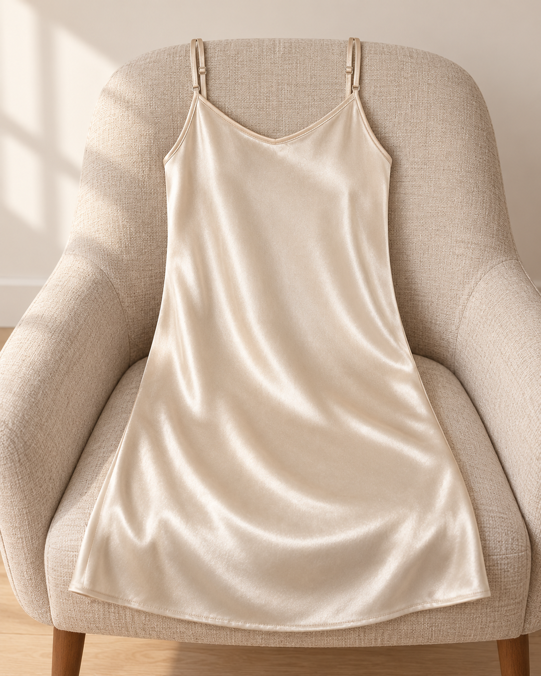 Satin Chemise Slip Nightgown, Adjustable Cami Straps