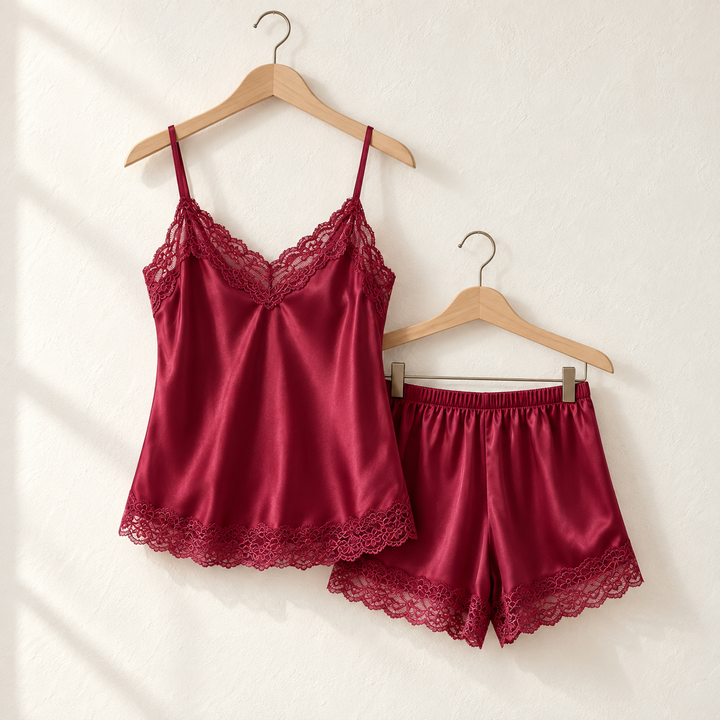 100% Mulberry Silk Pajama Set for Women, Cami and Shorts