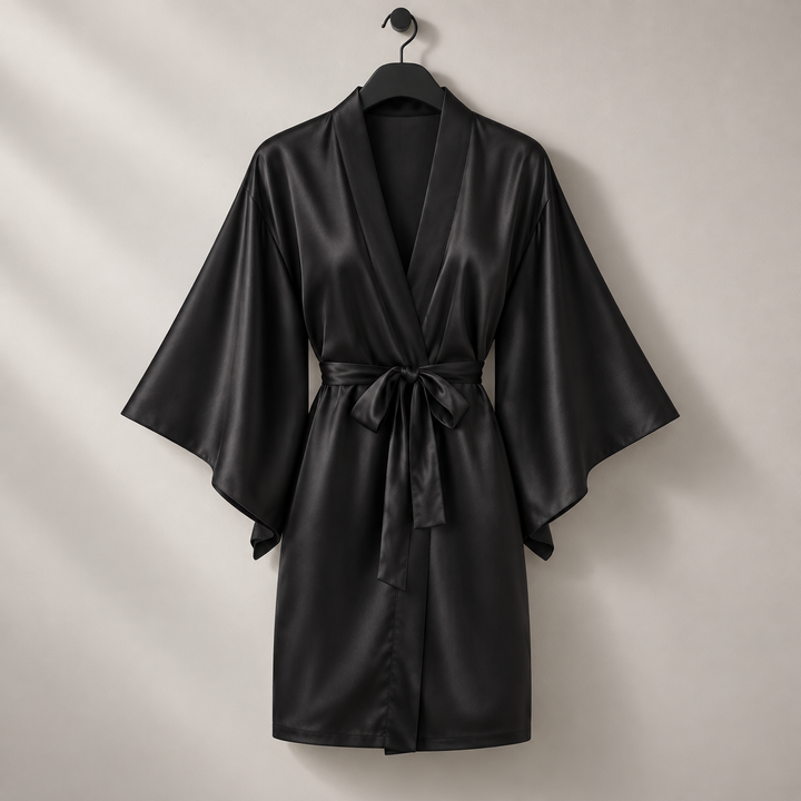 Satin Kimono Robe for Women, Short Wrap Robe with Wide Sleeves