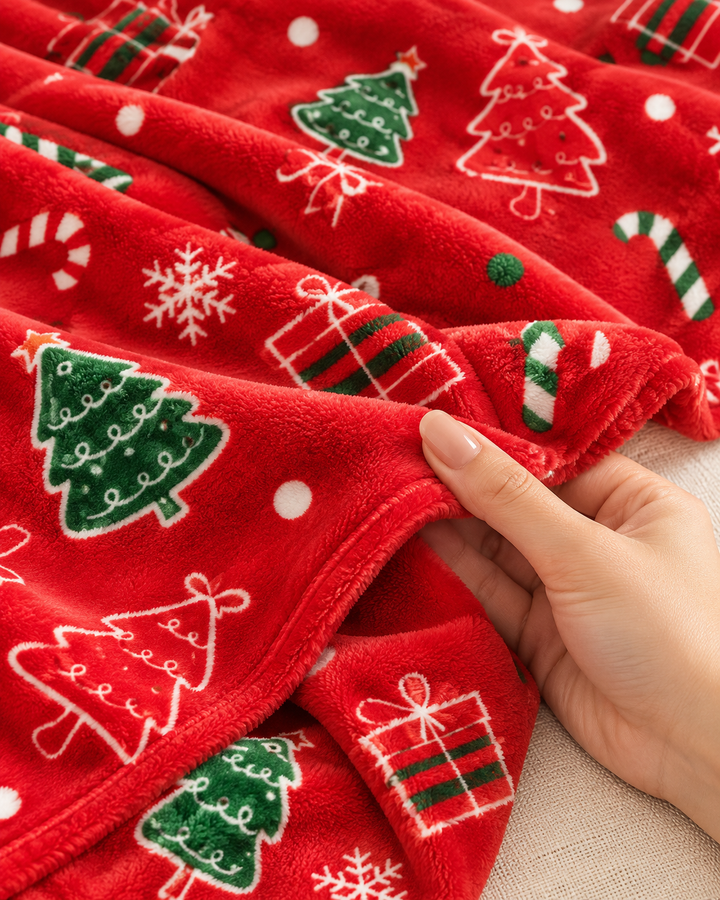 Christmas Fleece Blanket Gift, Ribbon-Wrapped Throw