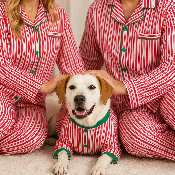 Pink Striped Christmas Family Pajamas, Matching Adult and Dog Sets – photo 3