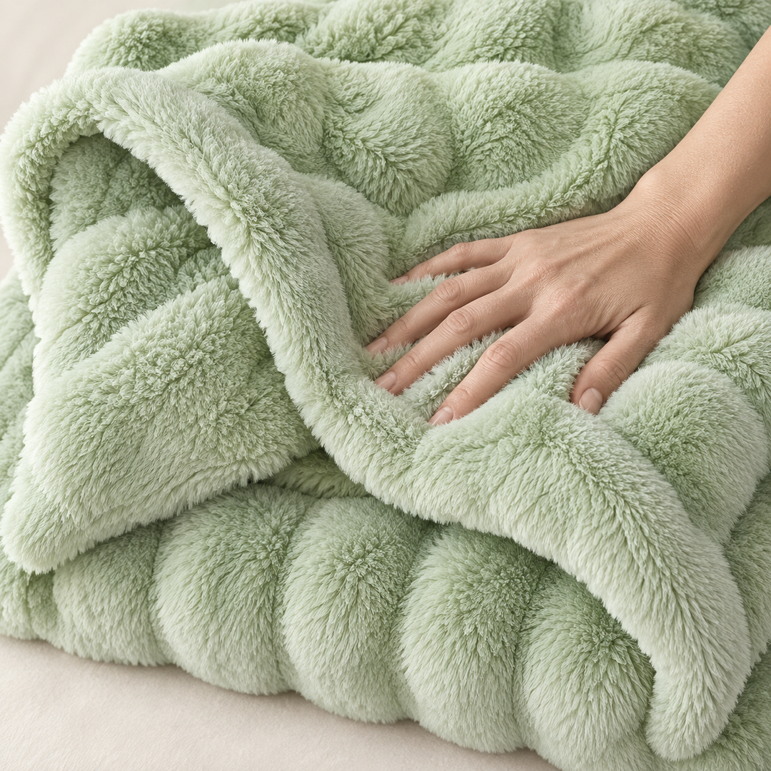 Faux Fur Throw Blanket, Cozy Plush Bubble Fleece 39 x 63 in