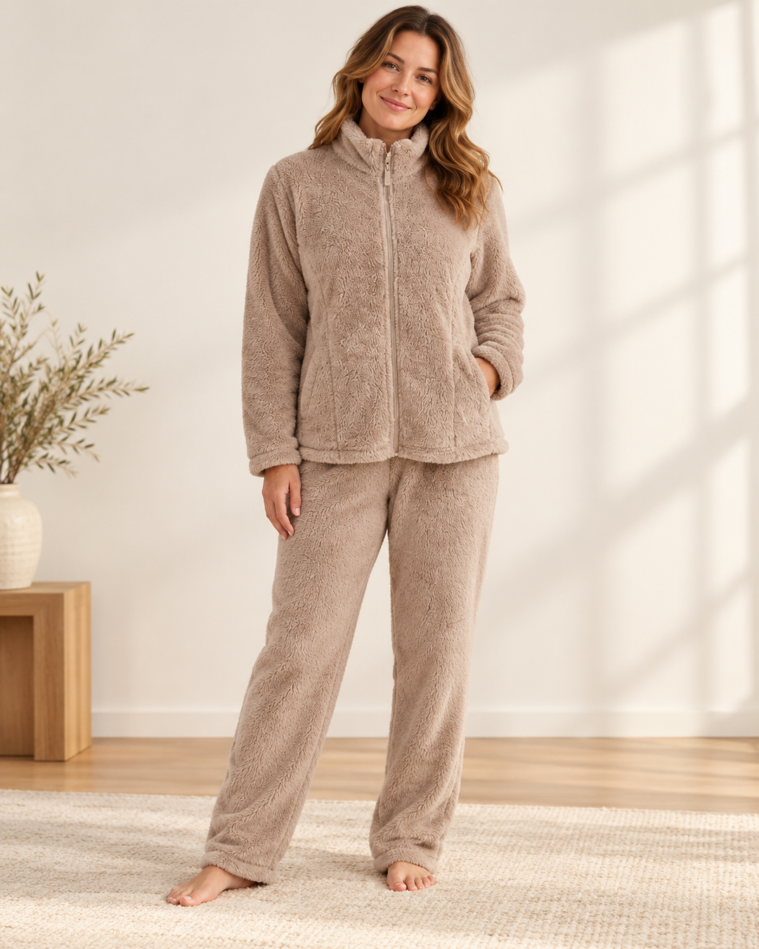 Sherpa Fleece Lounge Set for Women, Zip Jacket and Pants