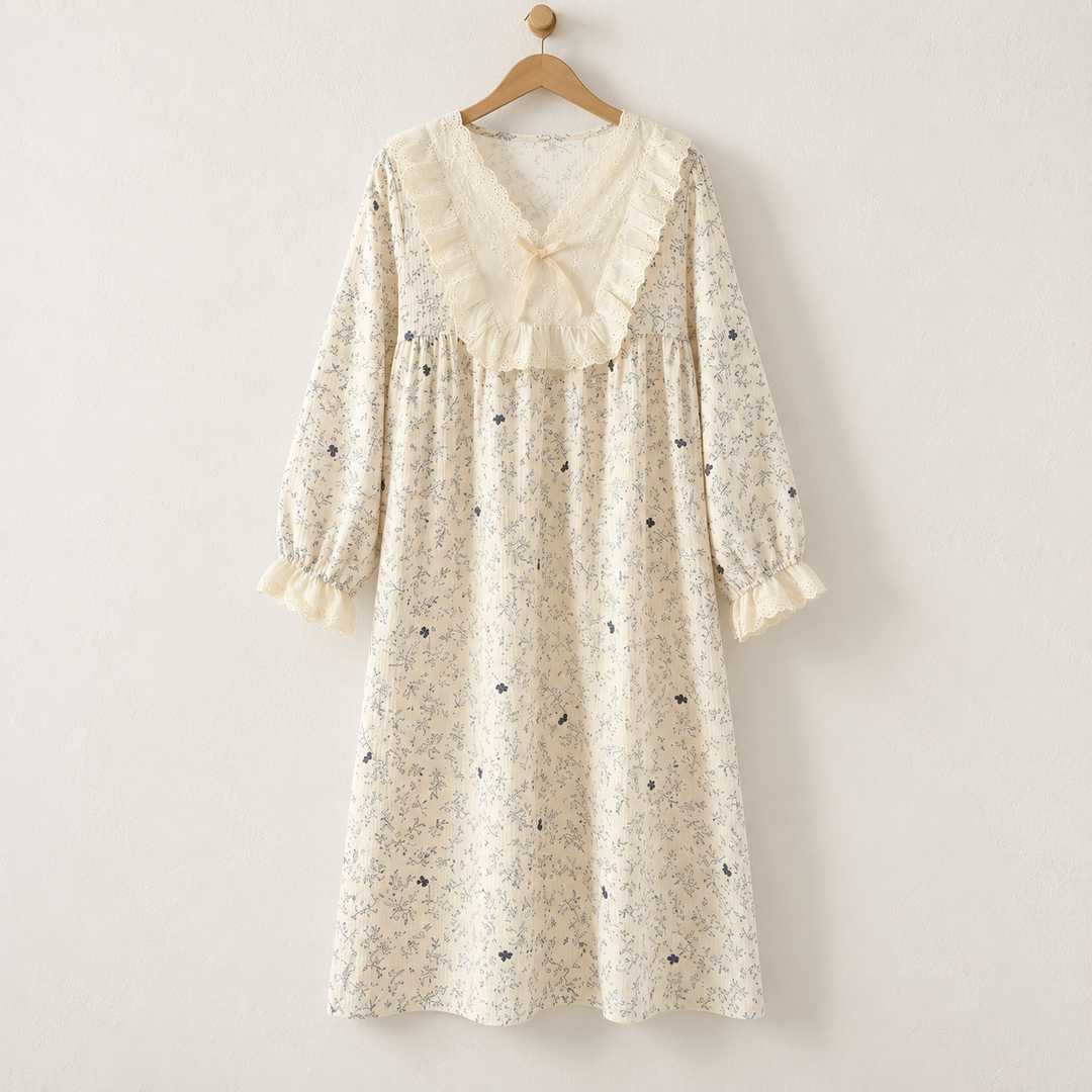 100% Cotton Nightgown for Women, Long Sleeve Floral
