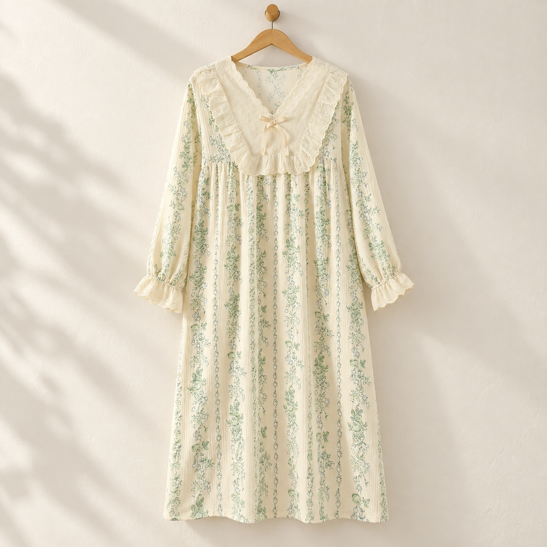 100% Cotton Nightgown for Women, Long Sleeve Floral