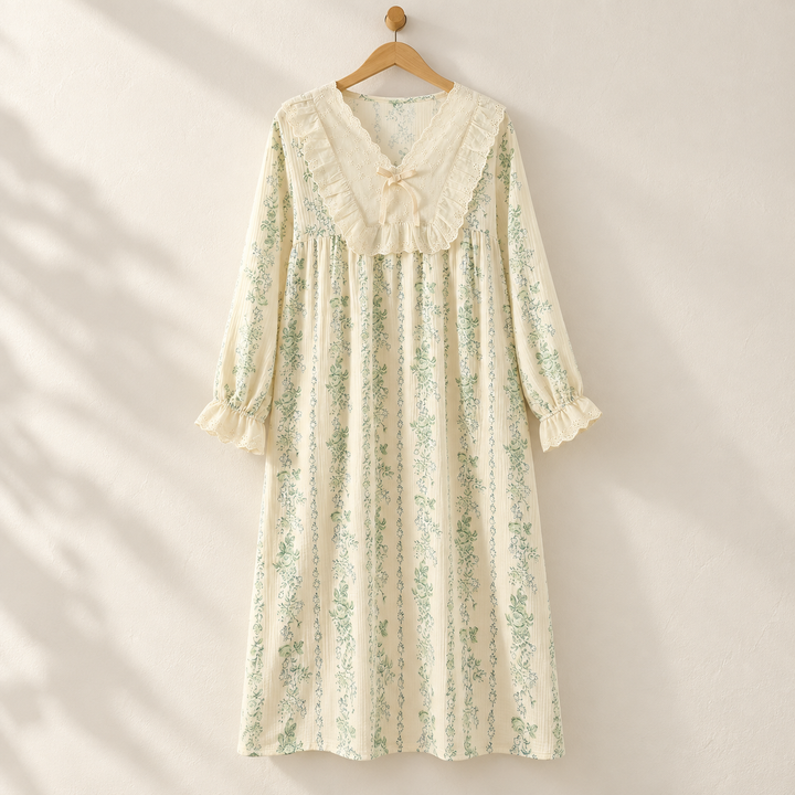 100% Cotton Nightgown for Women, Long Sleeve Floral